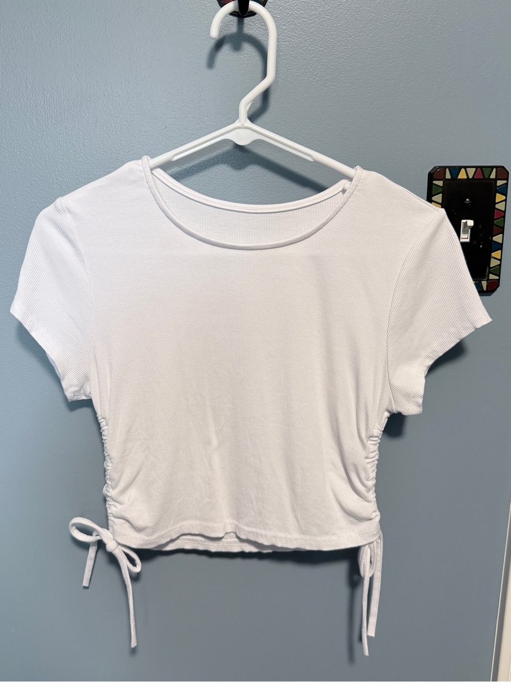 White Ruched Side Tie Crop Top - Women